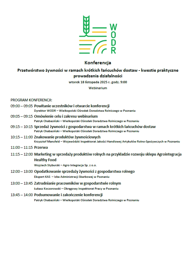 Konferencja - Przetwórstwo żywności w ramach krótkich łańcuchów dostaw